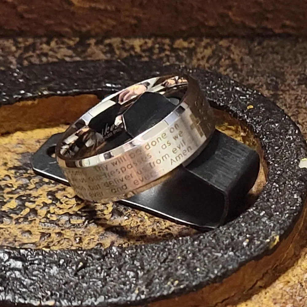 Men's Silver Lords Prayer Ring With Cross Christian Ring Promise ring or Purity